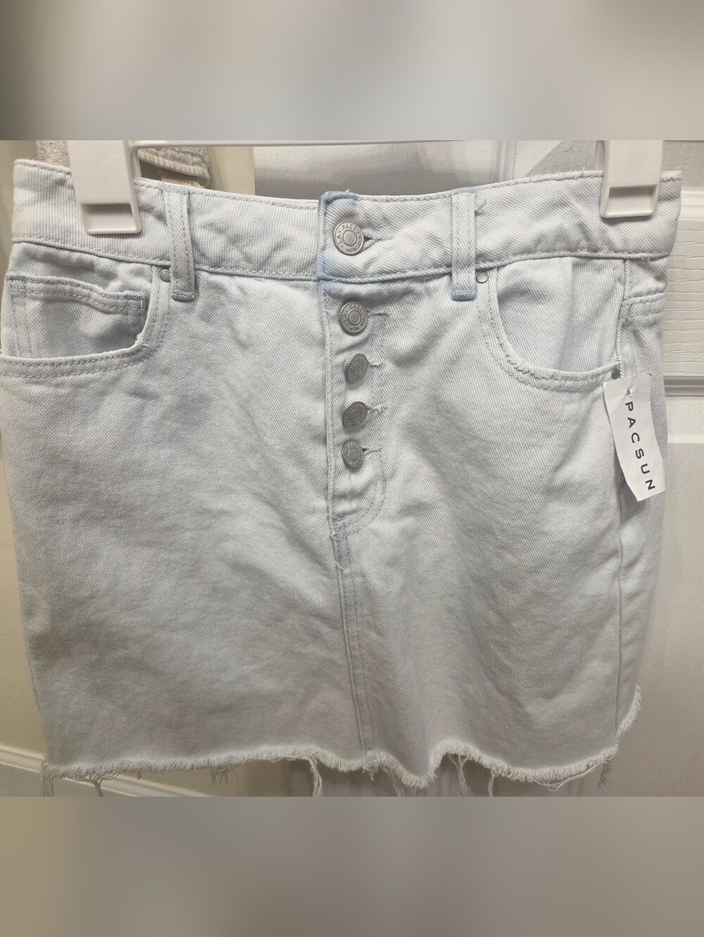 Nwt New PACsUN Denim Button Fly Light Fade Wash Jean Mini Skirt 26 Fray 2